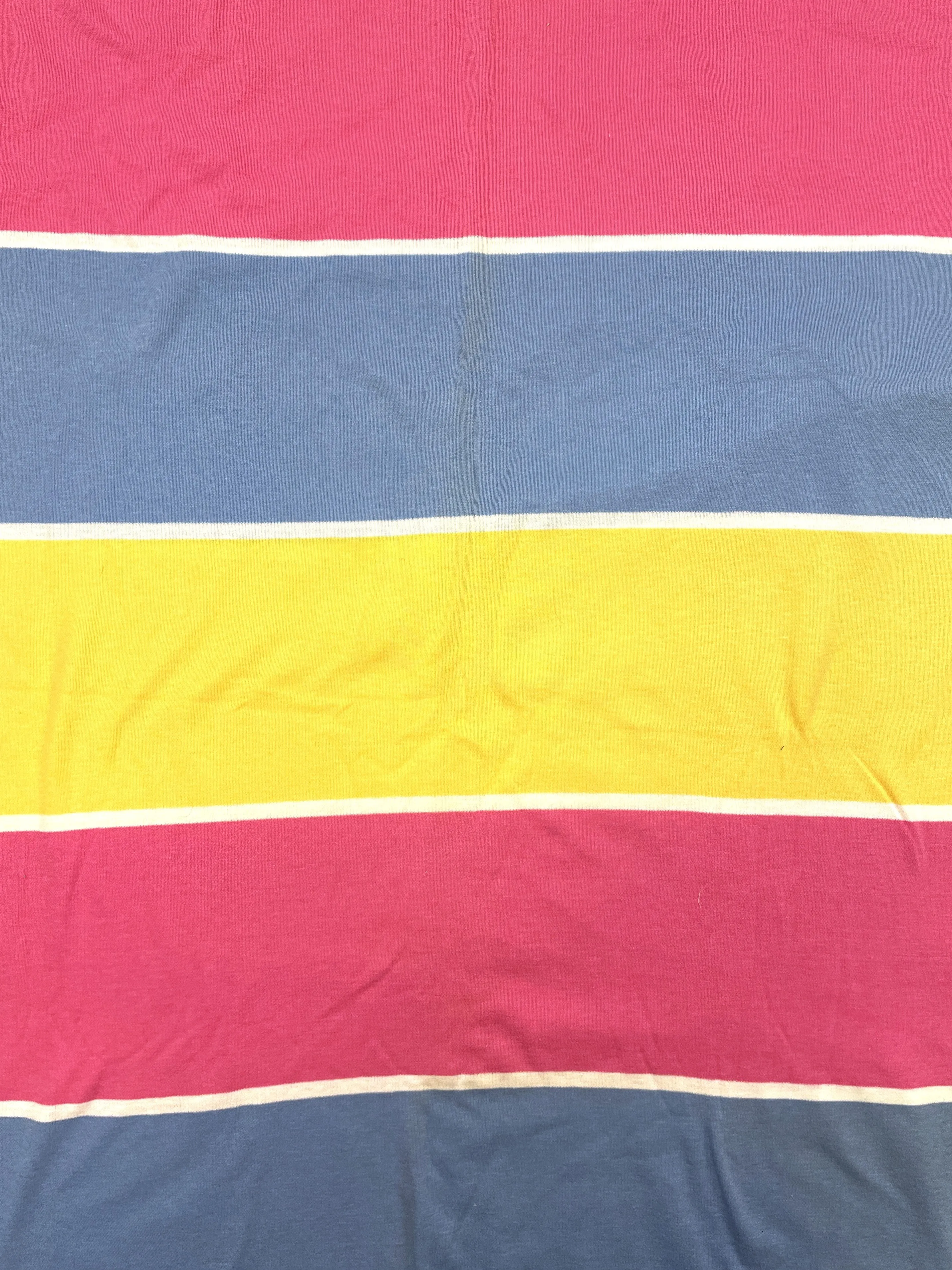 2 YD Polyester Knit Vintage- Pink, Blue and Yellow Wide Stripes