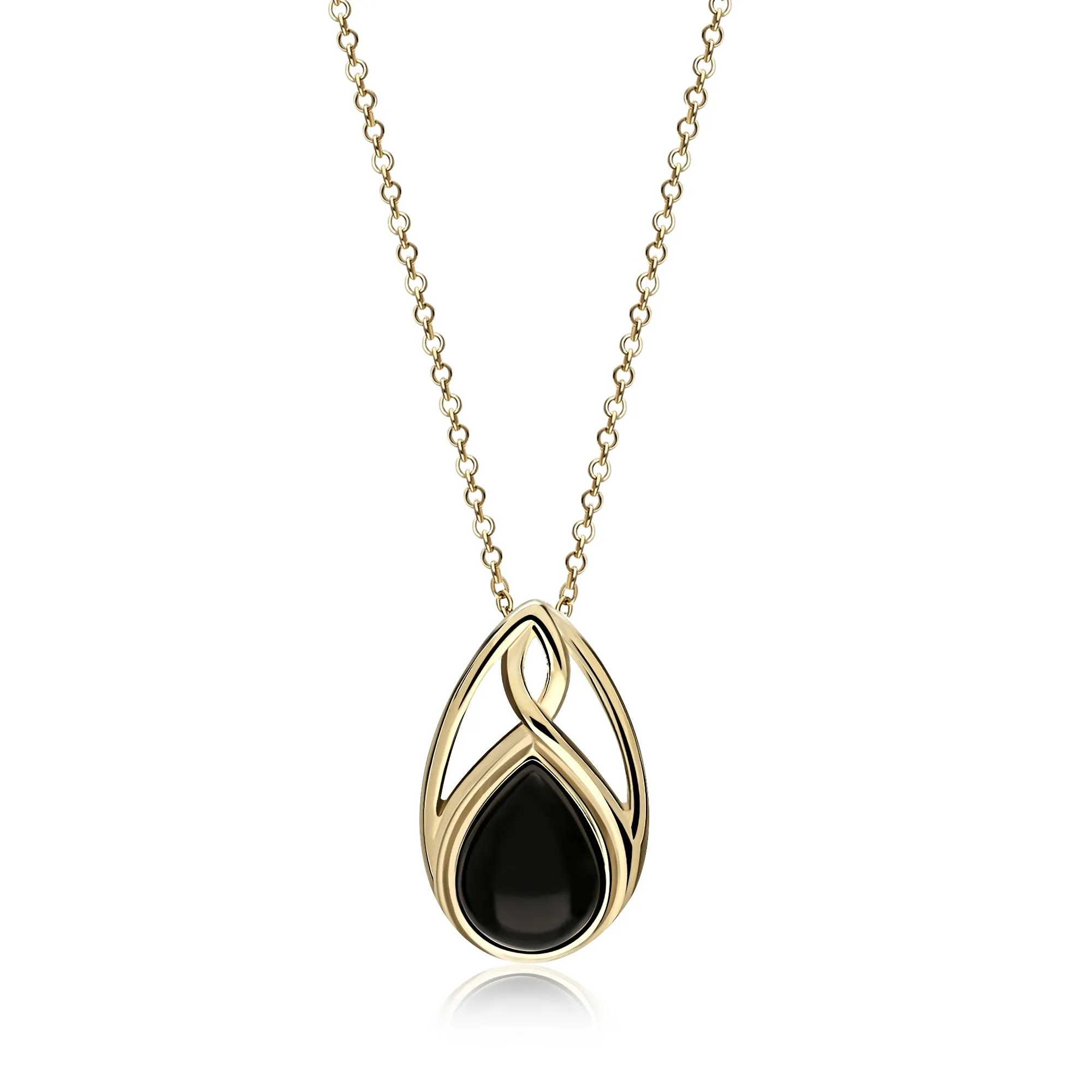 9ct Yellow Gold Whitby Jet Celtic Teardrop Pendant