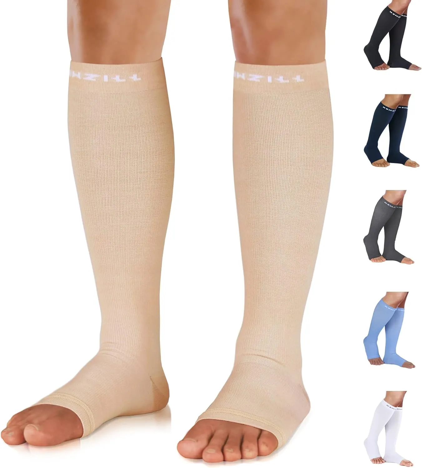 NEWZILL Compression Socks for Women & Men Circulation 20 mmHg, Graduated Open Toe, Cotton Compression Socks for Nurses