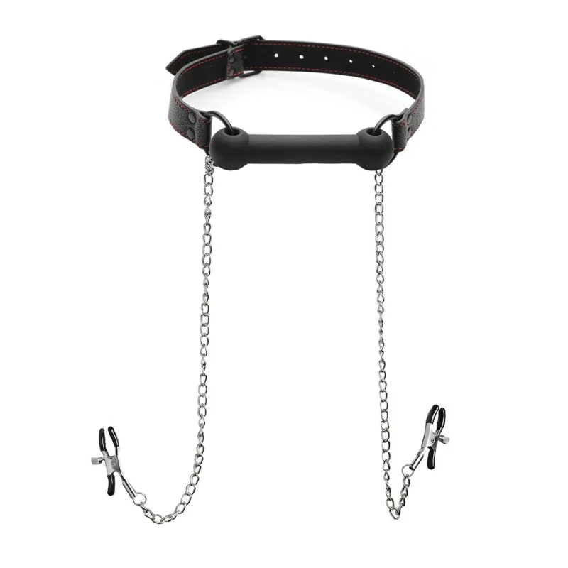 Silicone Bit Gag With Nipple Clamps